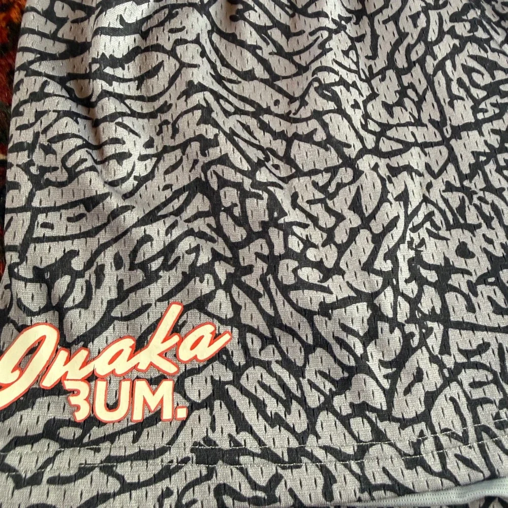 Inaka Power Y2K Mesh Shorts Mens L Grey Elephant Print Thavage Gym Bodybuilding